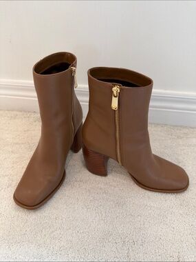Michael Kors Cognac Leather Side-Zip Ankle Booties, Size 6